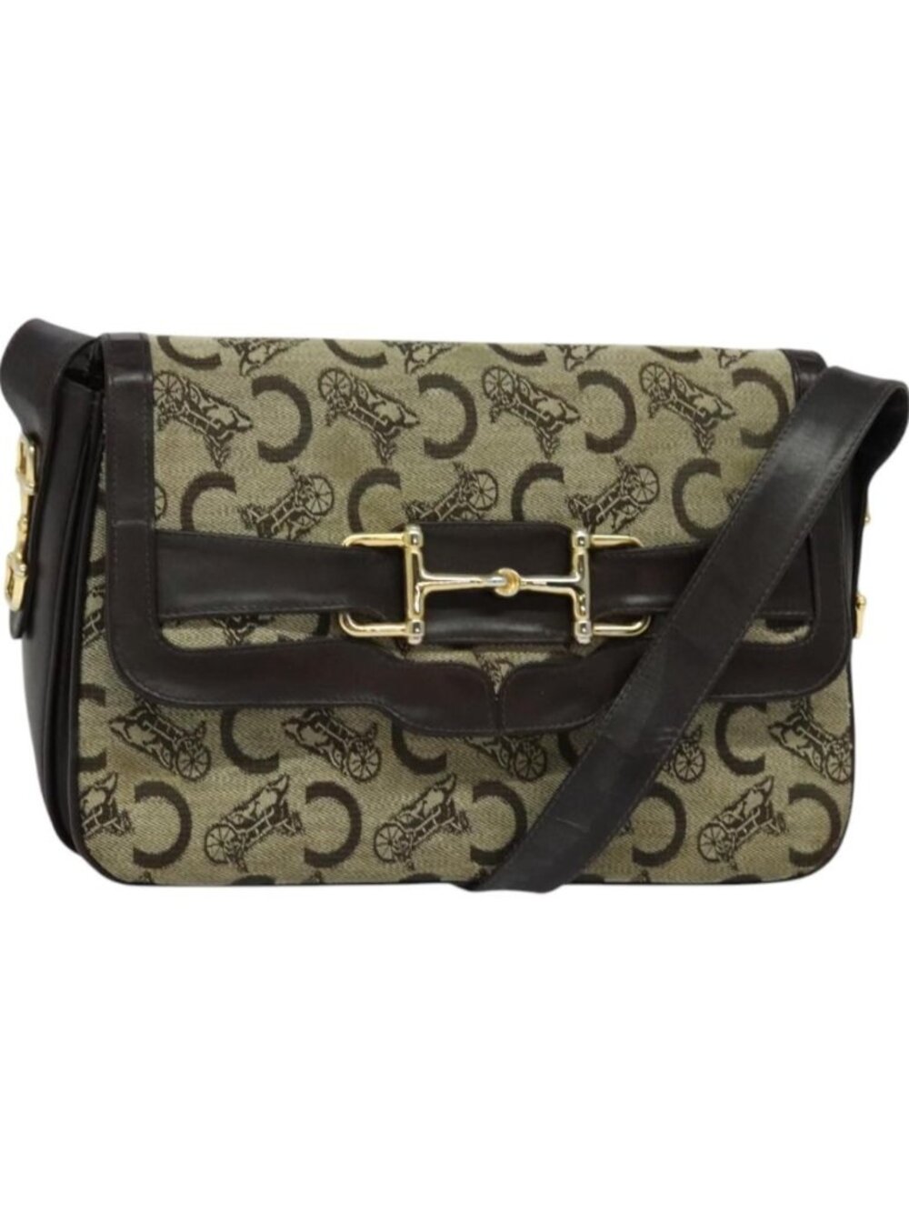 CELINE C Sulky Shoulder Bag Canvas Beige